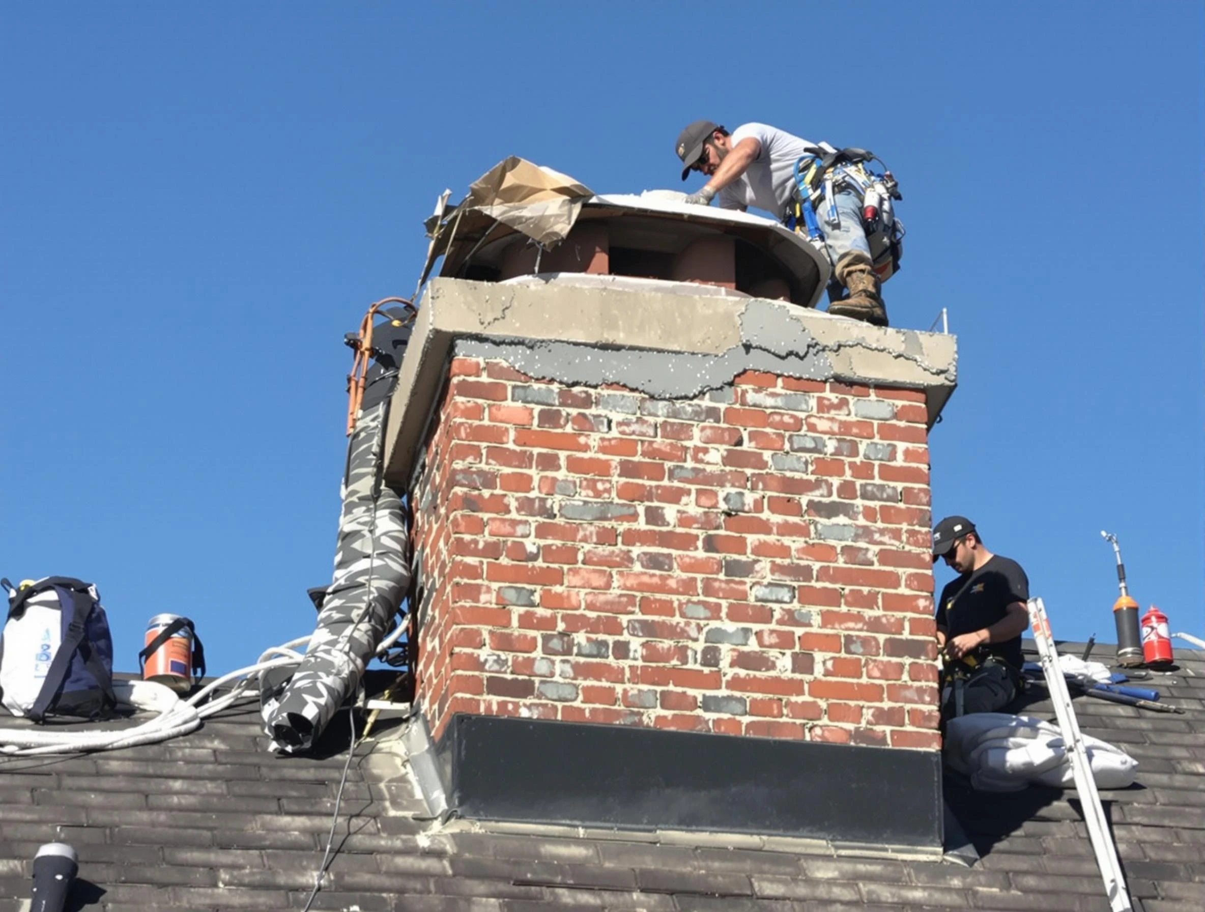 Greenwood Village Chimney Sweep installing a custom chimney crown in Greenwood Village, CO