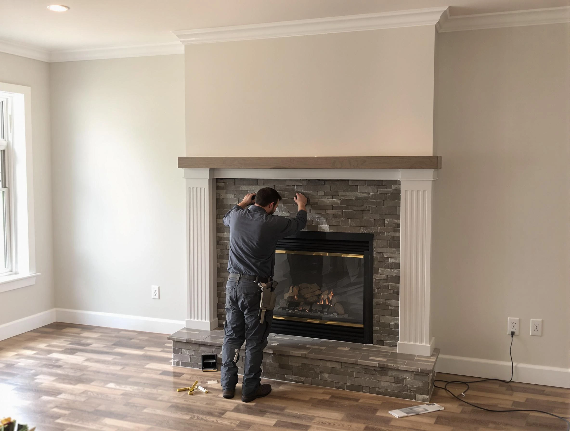 Greenwood Village Chimney Sweep finishing a custom fireplace install in Greenwood Village, CO